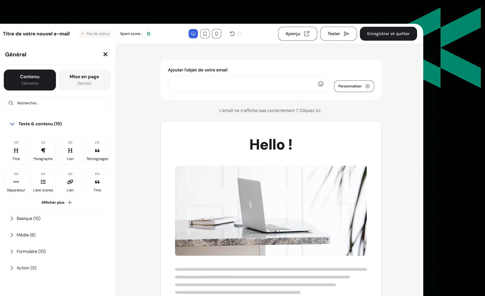 Éditeur d’e-mails du Hub Marketing