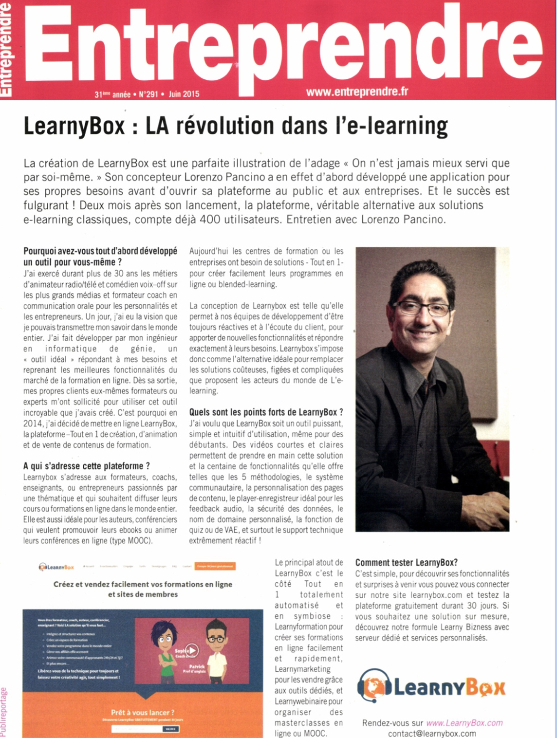 Magazine entreprendre LEarnyBox : la révolution dans l'e-learning