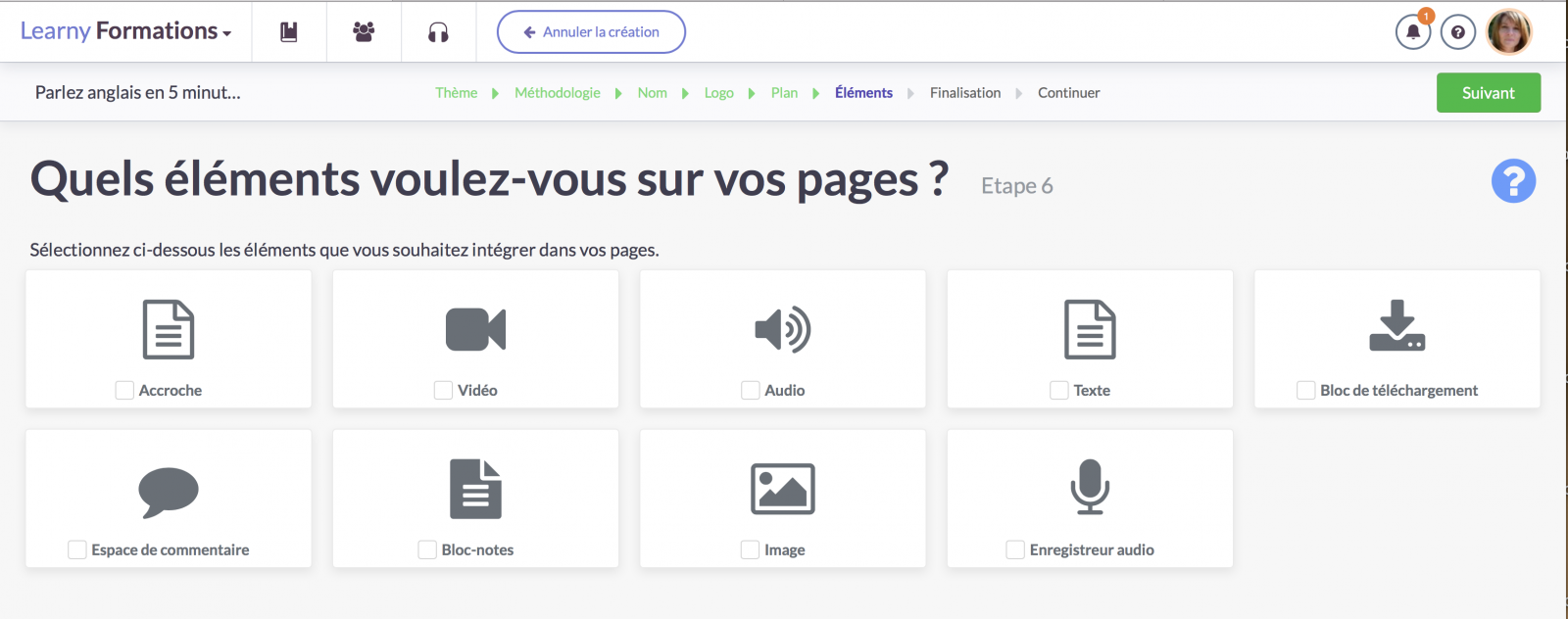 Types d’éléments à intégrer